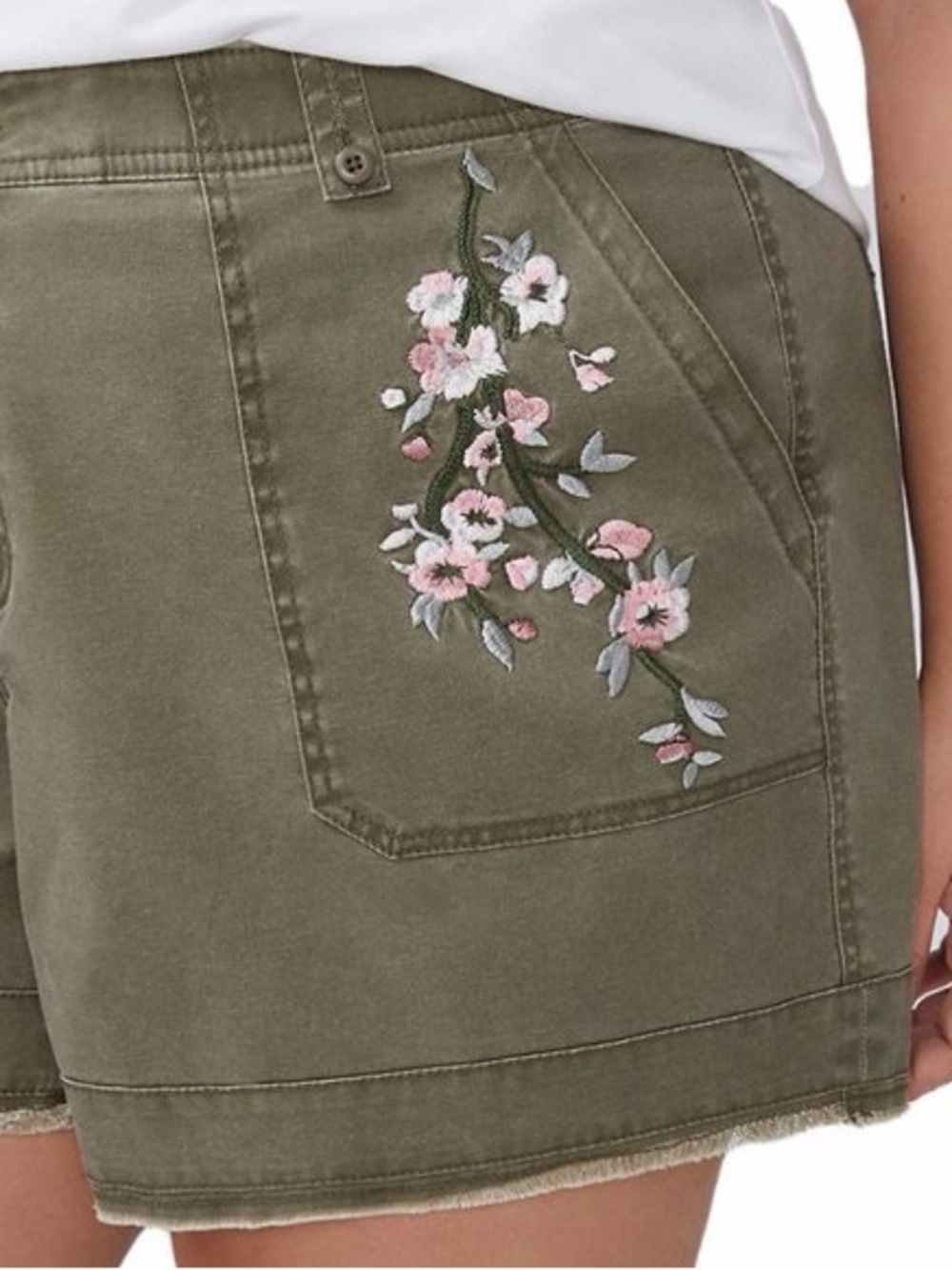 Lane Bryant 16 Olive Floral Embroidered rough edge girlfriend Shorts boho